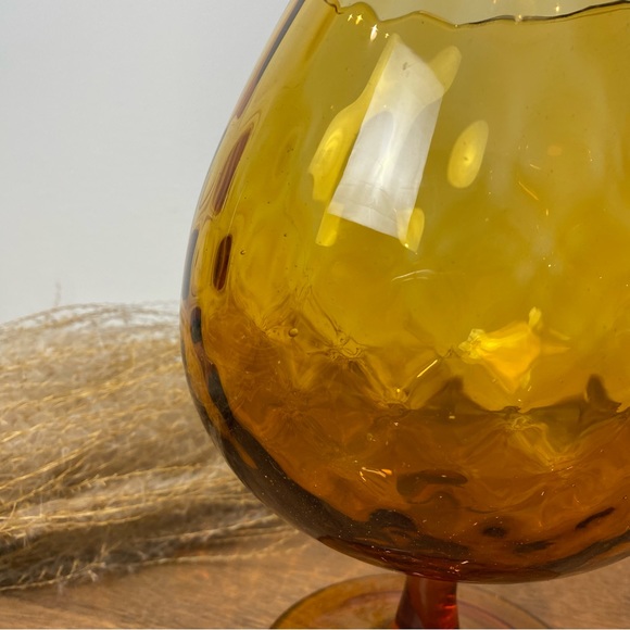 Empoli Amber Art Glass Snifter Optic Pattern, Mid Century Glass - Picture 5 of 8